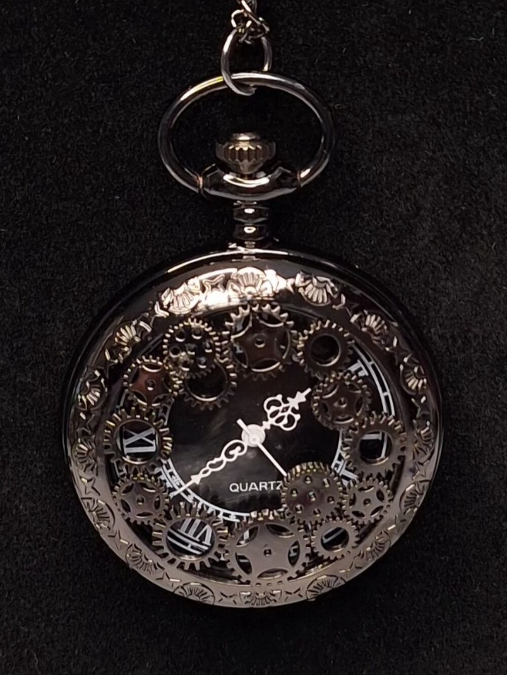 💪🏼NEW - Gun Metal - tone Mechanical Pocket Watch Necklace